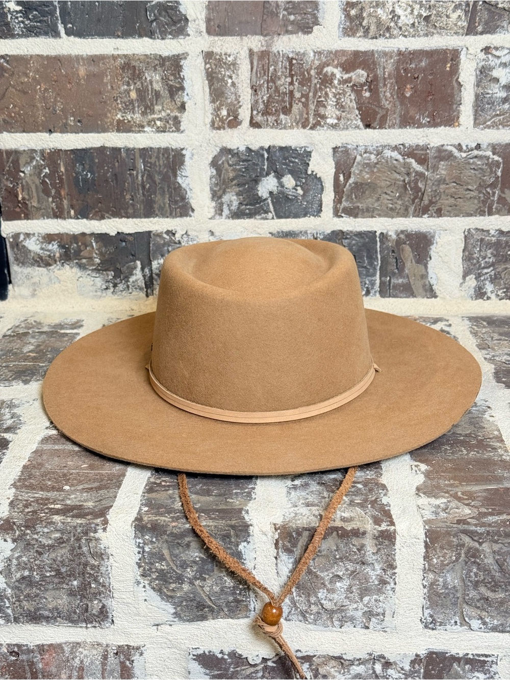 GIGI PIP Camel Wide-Brim Wool Hat with Chin Cord